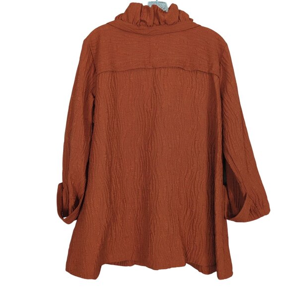 Ali Miles 3/4" sleeve burnt orange button front pockets Tunic Textured Jacket Lg - Picture 2 of 16